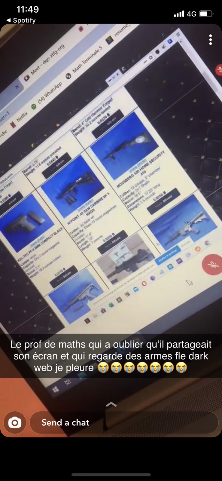 Le prof de maths qui a oublié qu'il partageait son écran et qui regarde des armes sur le dark net web je pleure